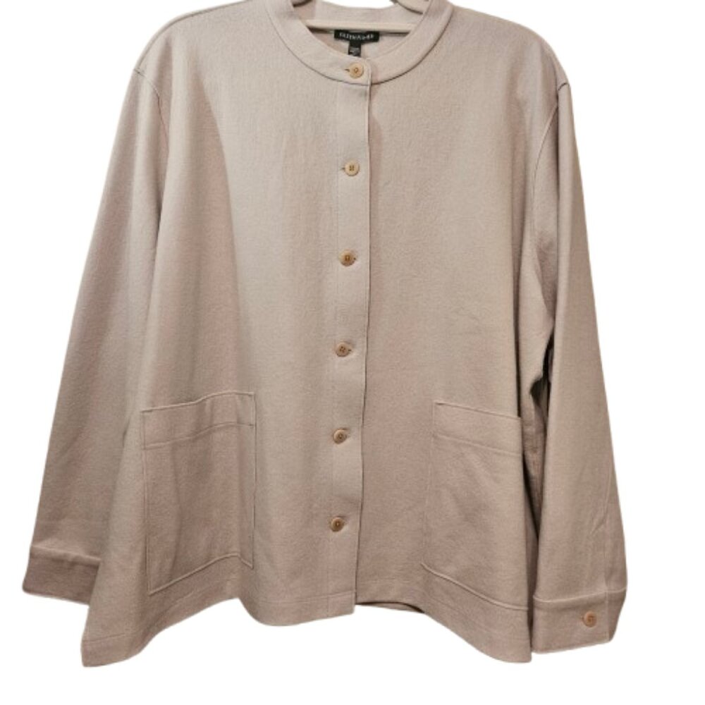 Eileen Fisher Boiled Wool Mandarin Collar Shirt Jacket Chalk SZ 1X - Picture 5 of 12
